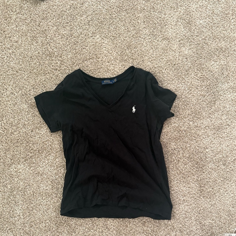 Ralph Lauren Black V-Neck Short Sleeve Tee with White Pony